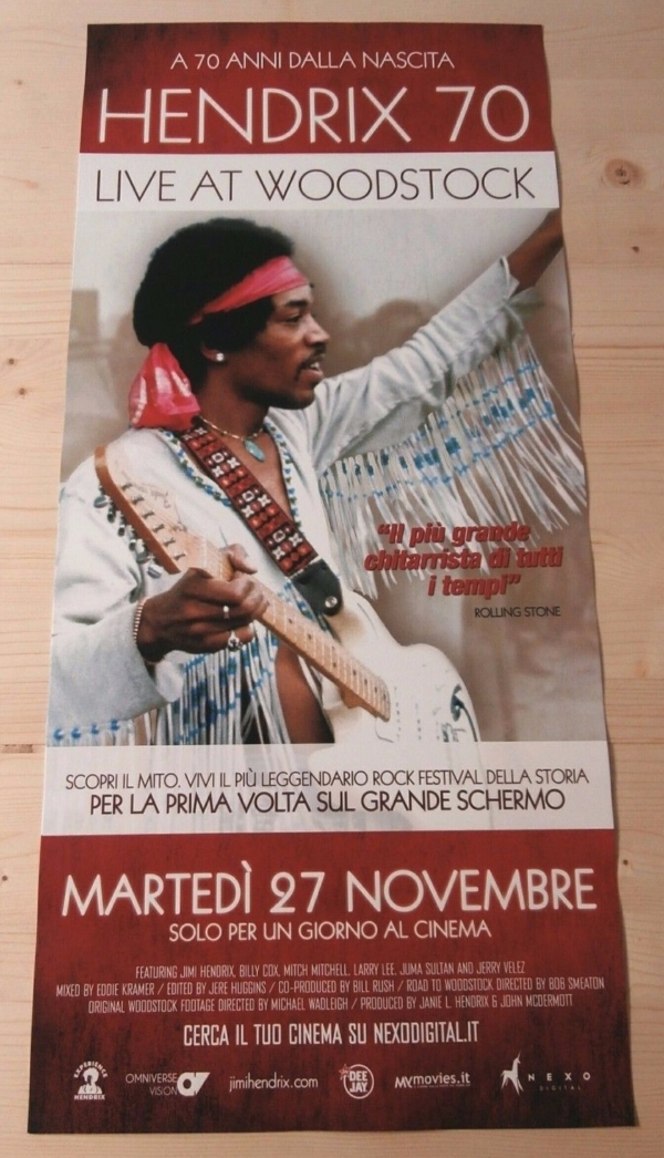 HENDRIX 70 WOODSTOCK Locandina Cinema 33x70 Poster Film Originale
