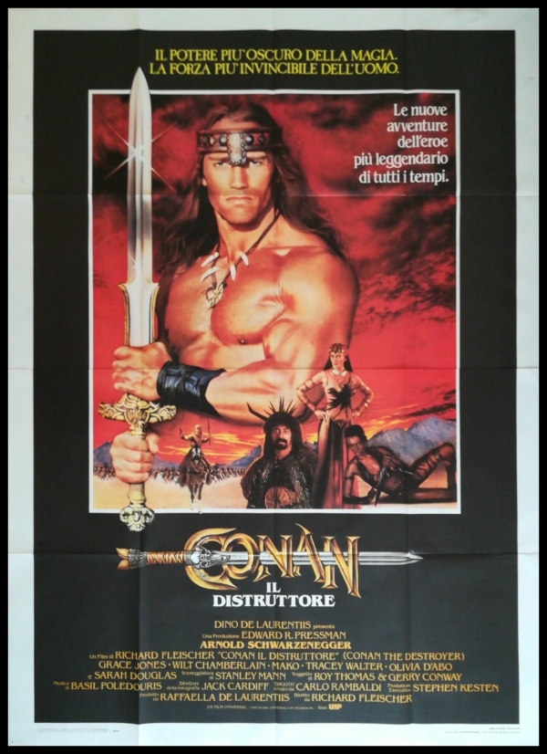 CONAN THE DESTROYER 1984 Original Movie Poster 55x78" 4Sh Italian SCHWARZENEGGER