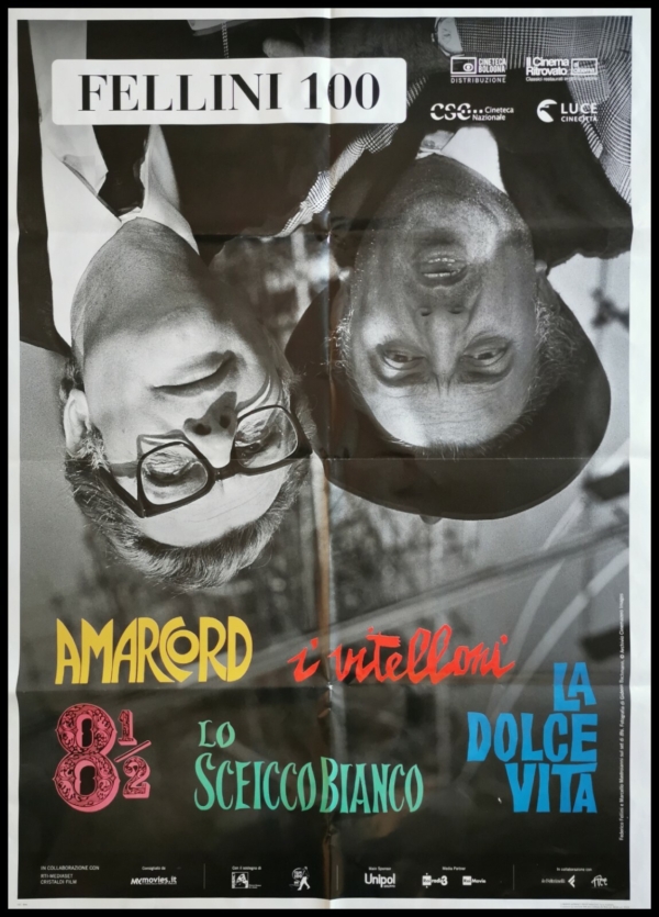 FELLINI 100 Original Movie Poster 39x55" 2Sh Italian FEDERICO DOLCE VITA 8 1/2