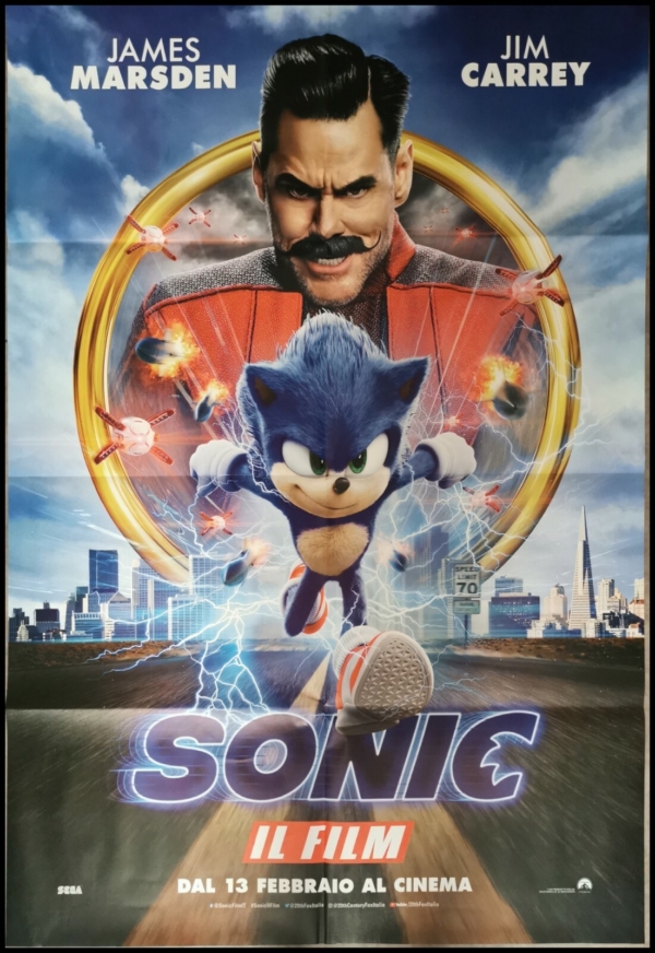 SONIC Original Movie Poster 39x55" 2Sh Italian FOWLER JIM CARREY MARSDEN SEGA