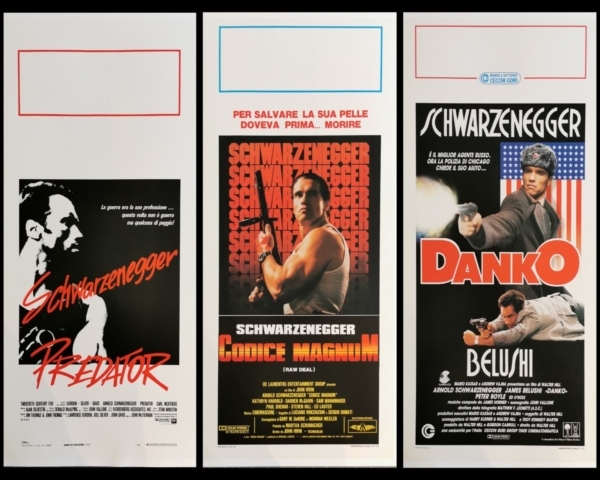 PREDATOR - RAW DEAL - RED HEAT Original LINEN BACKED Poster 13x28 SCHWARZENEGGER