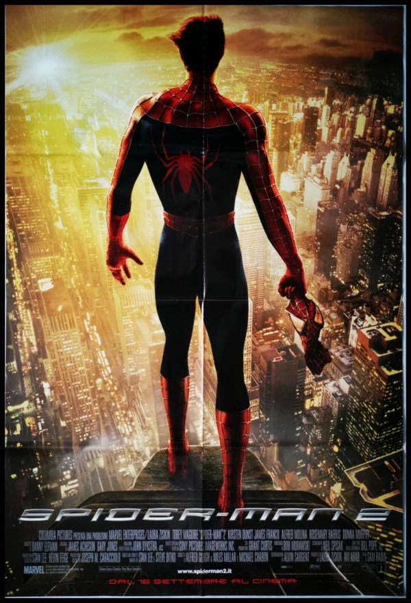 SPIDERMAN 2 Original Movie Poster 39x55" 2Sh Italian MARVEL COMICS RAIMI