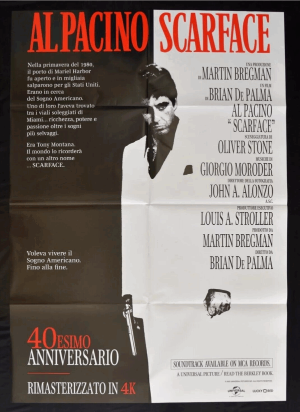 SCARFACE 4K Original Movie Poster 39x55" 2Sh Italian AL PACINO BRIAN DE PALMA