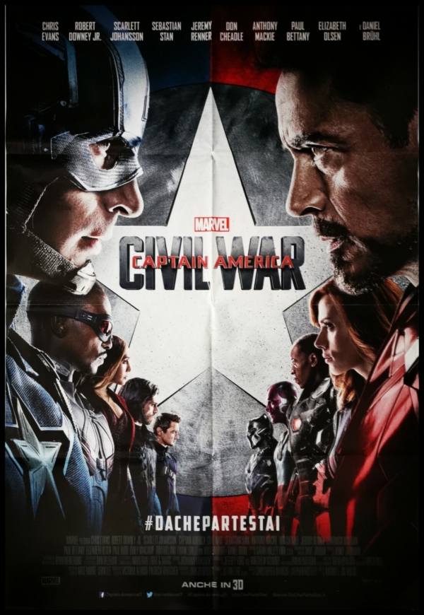 CAPTAIN AMERICA CIVIL WAR Original Movie Poster 39x55" 2Sh Italian MARVEL